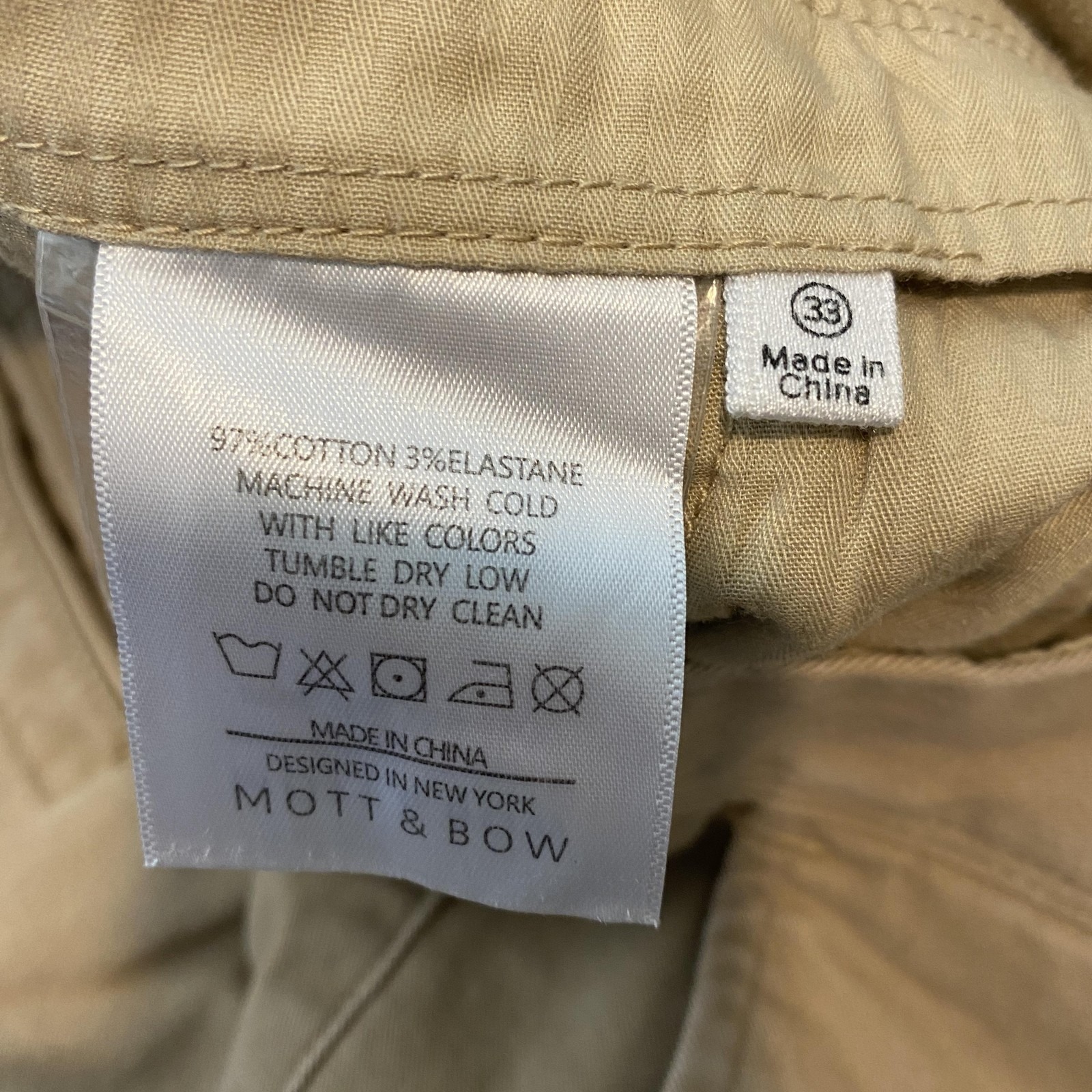 Mott & Bow Pants Mens 34x28 Beige Stretch Chino Straight Leg Casual Pockets — image 5 of 8